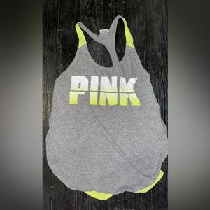 Victoria’s Secret PINK razor back work out tank top. Grey and neon yellow